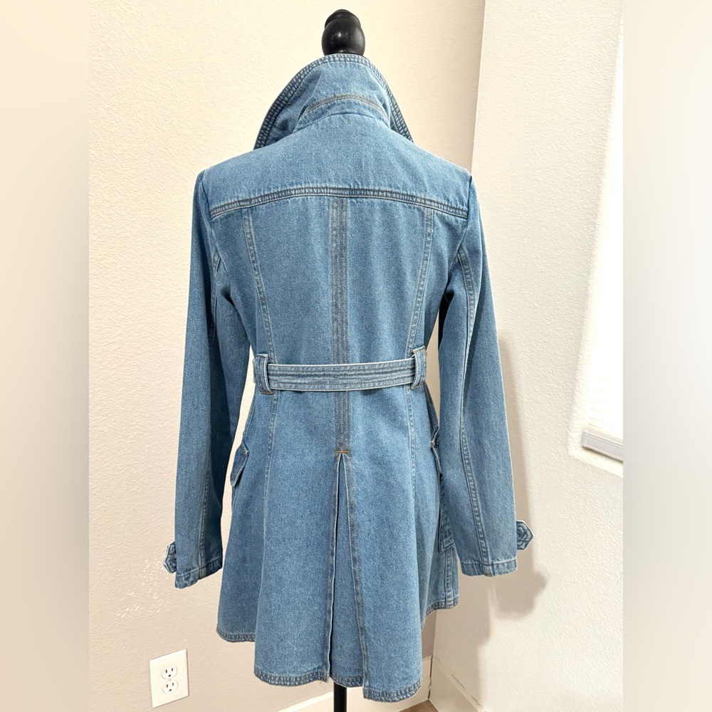 Vintage Forever 21 Denim Belted Jacket 2000s Y2K Trench Style XS - Picture 7 of 11